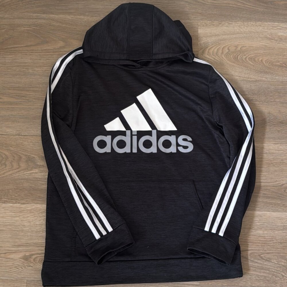 Black Adidas Striped Hoodie (FAST SHIPPING)